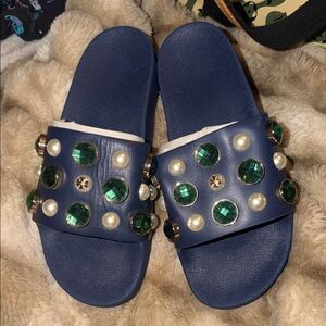 Tory Burch Blue and Green Embellished Sandals